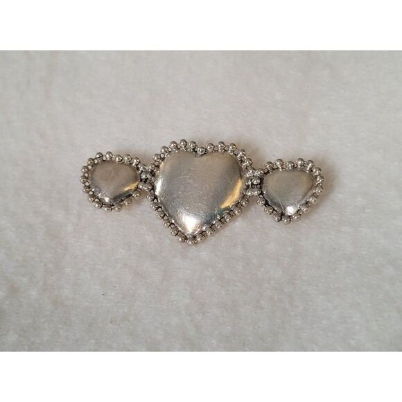 Sterling Silver 3 Heart beaded brooch/pin - Picture 2 of 4